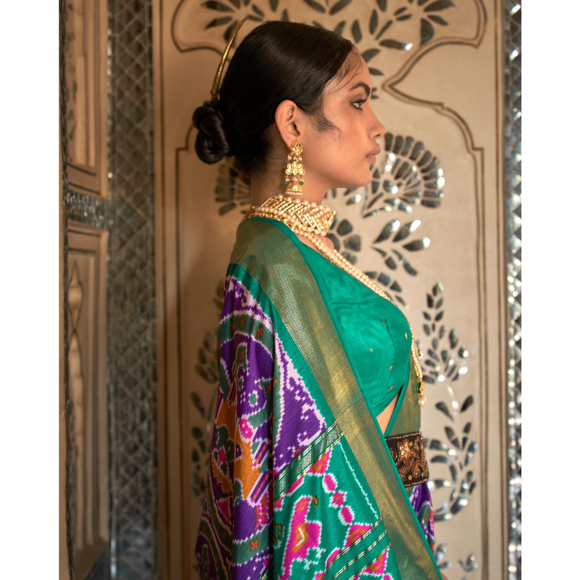 Violet Digital Patola Printed Silk Saree - Peachmode