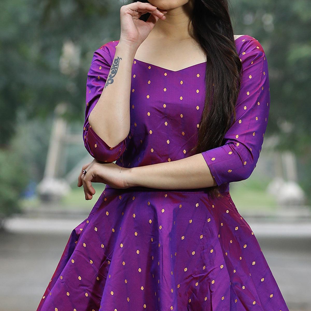 Violet Festive Wear Woven Tapetta Silk Gown - Peachmode