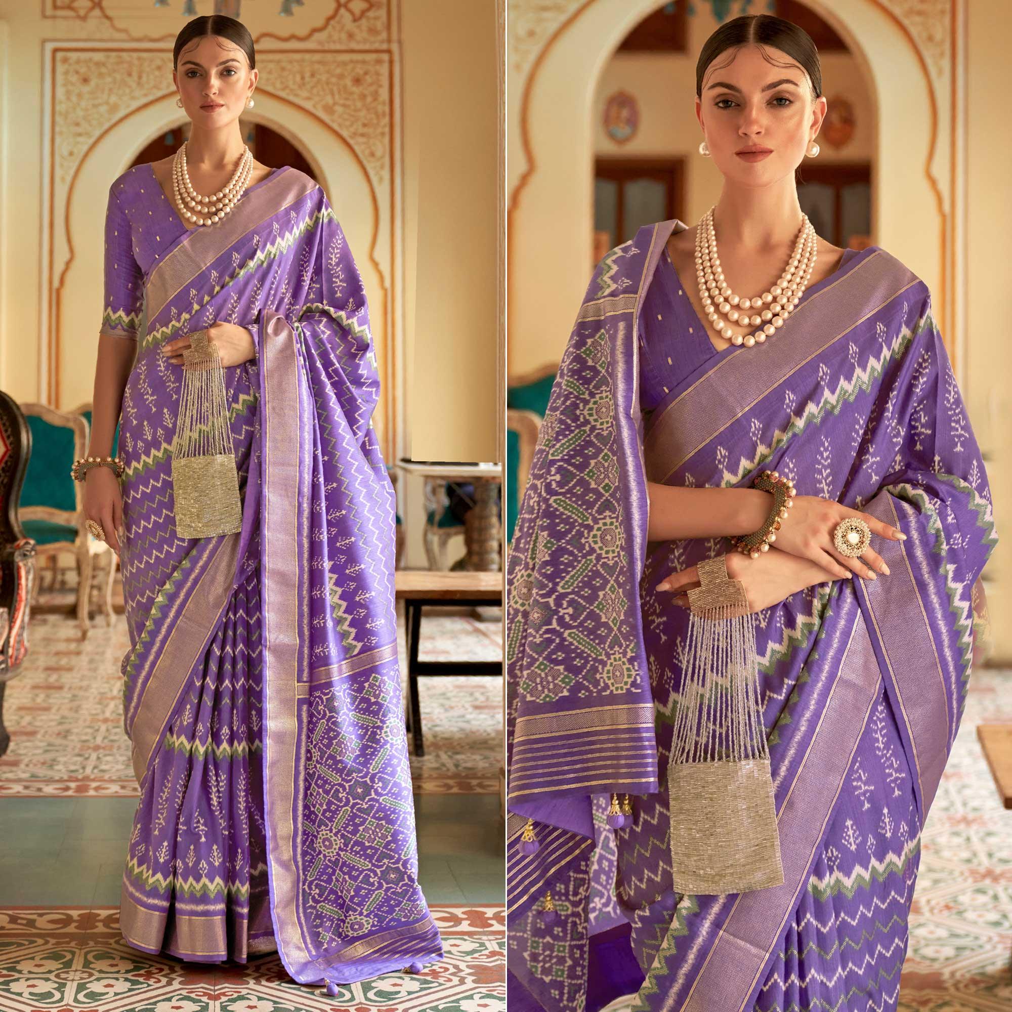 Violet Patola Printed Art Silk Saree - Peachmode