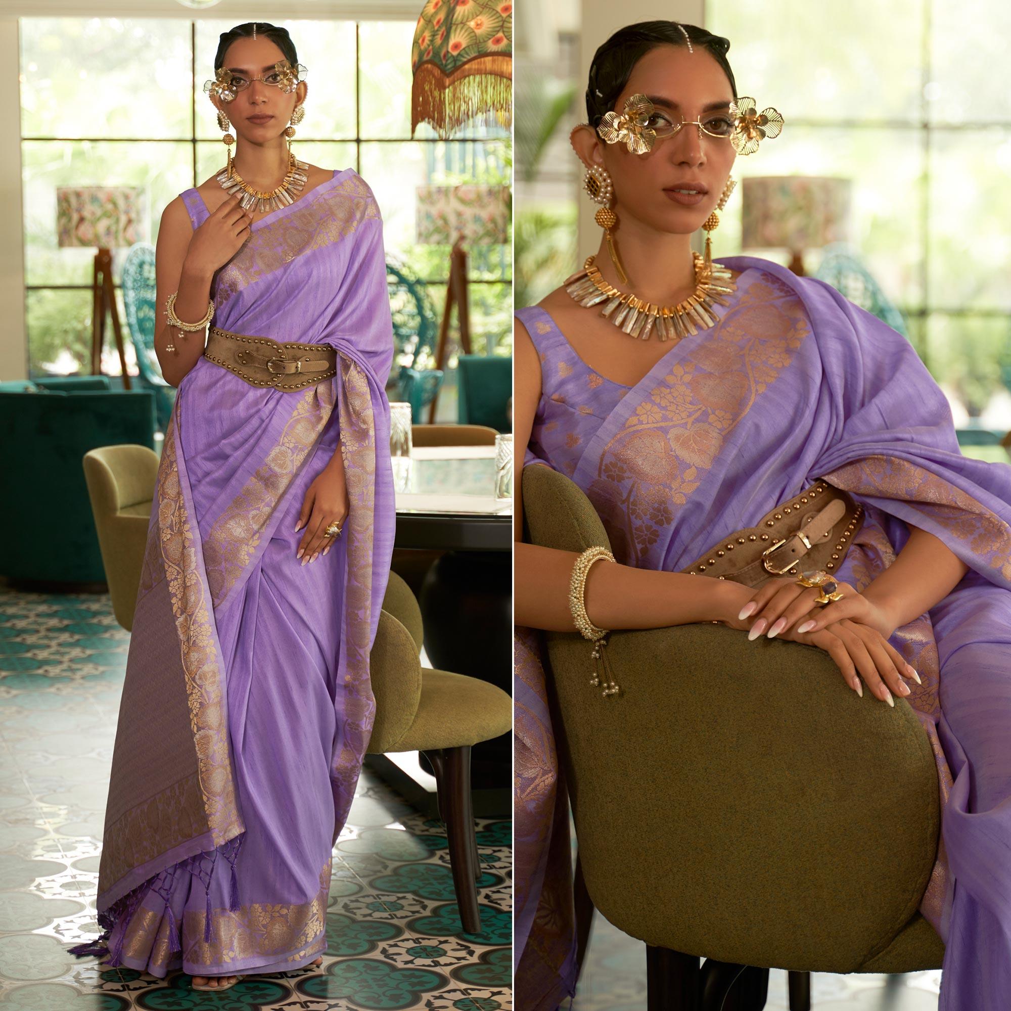 Violet Woven Art Silk Saree - Peachmode