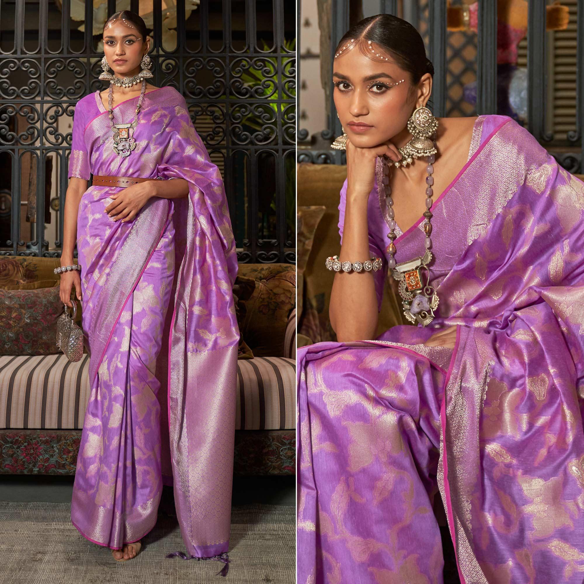 Violet Woven Art Silk Saree - Peachmode