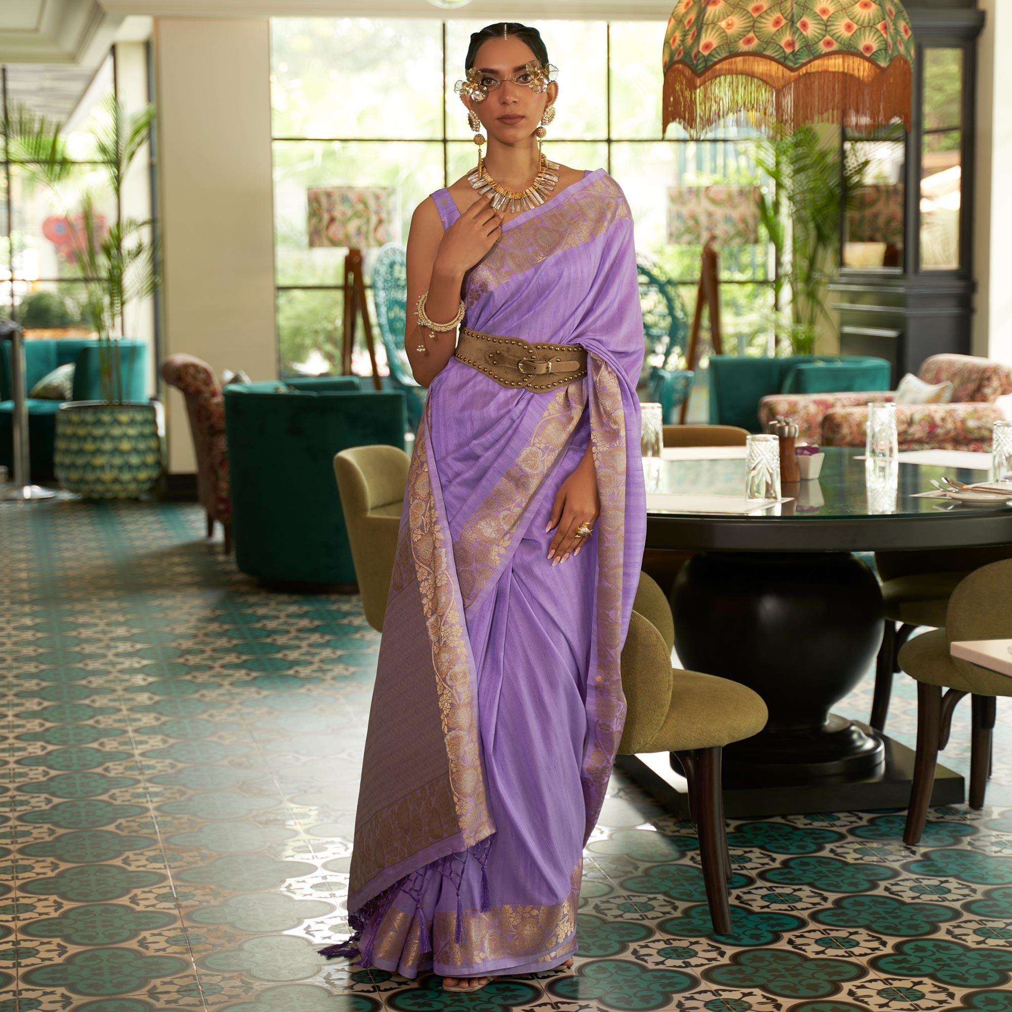Violet Woven Art Silk Saree - Peachmode