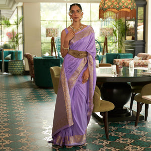 Violet Woven Art Silk Saree - Peachmode