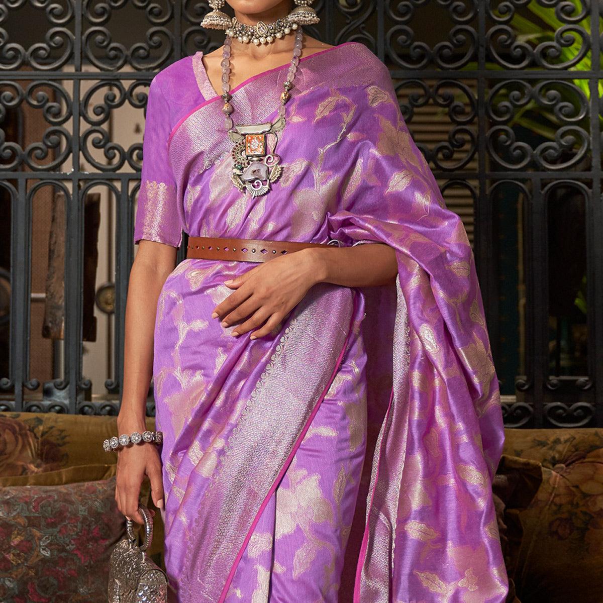 Violet Woven Art Silk Saree - Peachmode