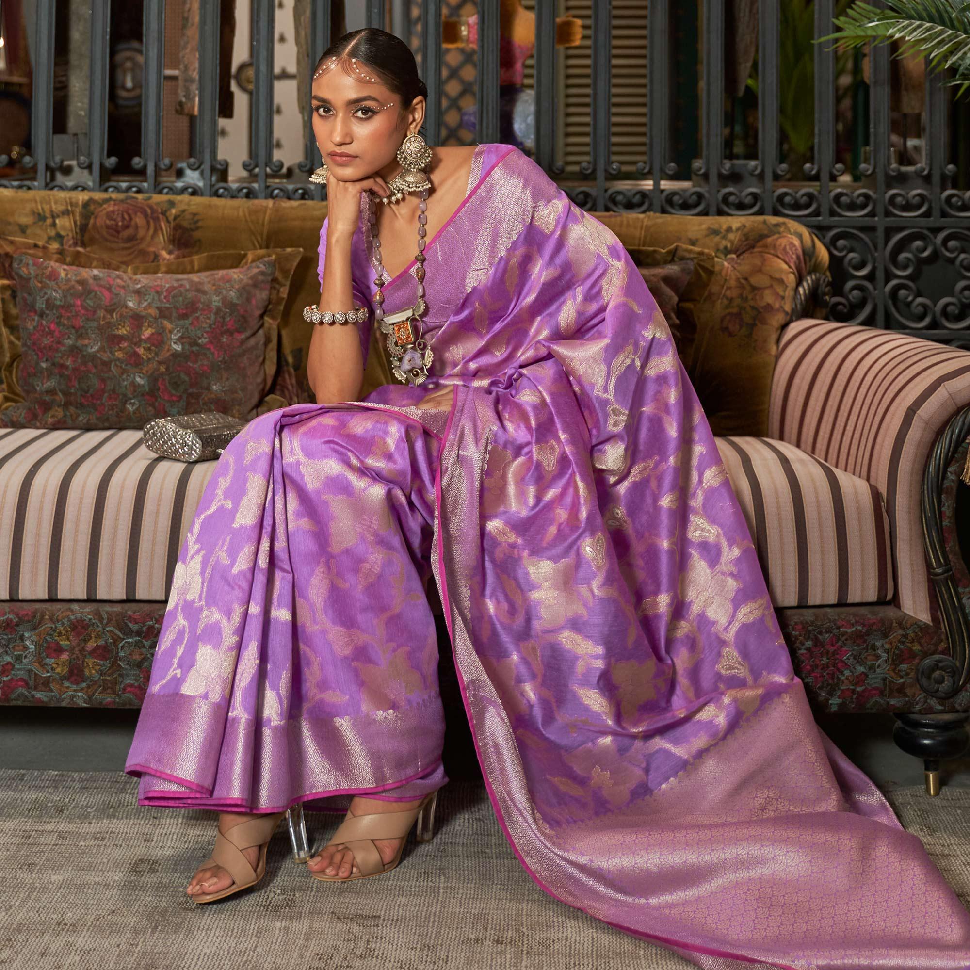 Violet Woven Art Silk Saree - Peachmode