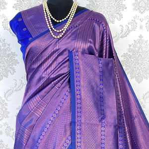 Violet Woven Banarasi Silk Saree - Peachmode