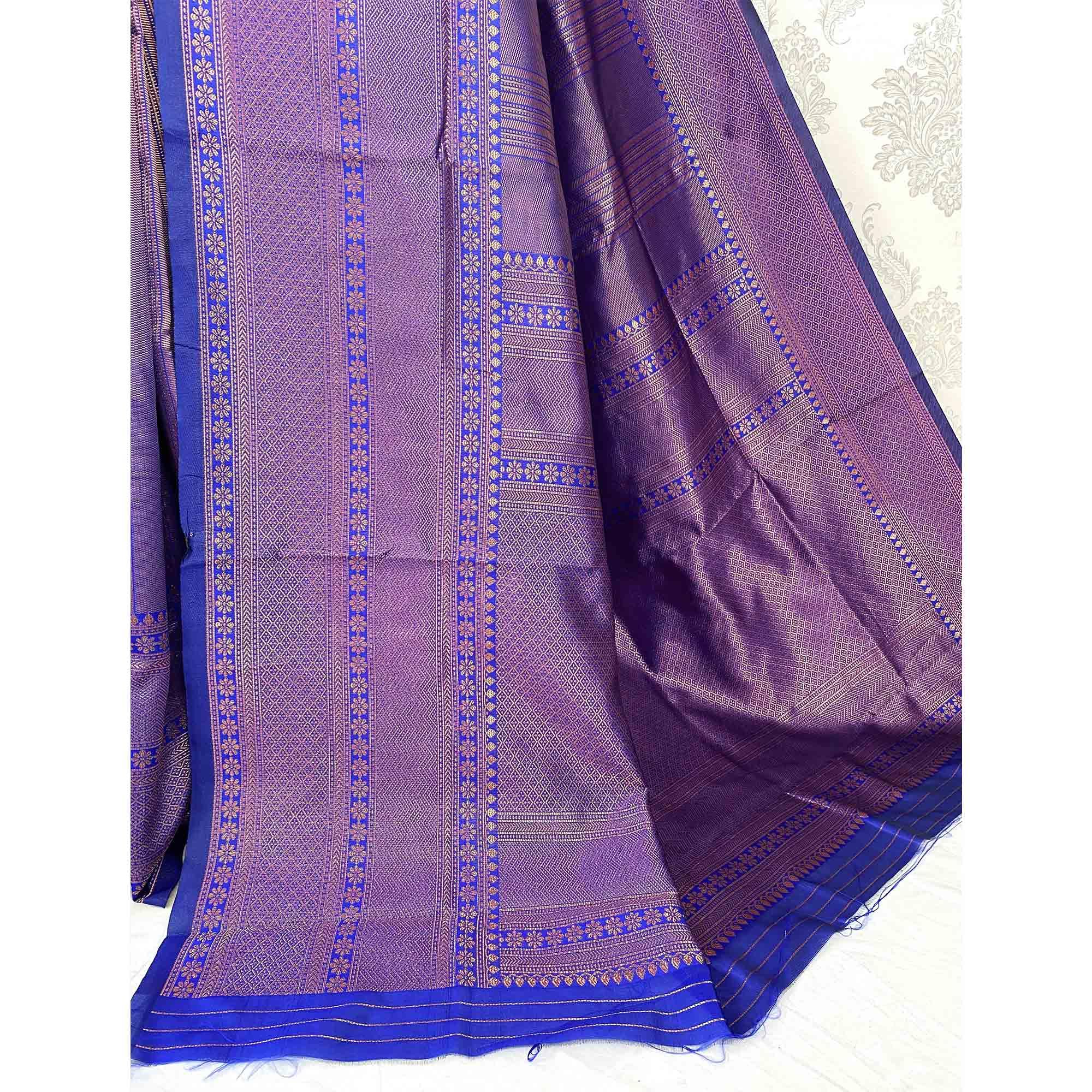 Violet Woven Banarasi Silk Saree - Peachmode