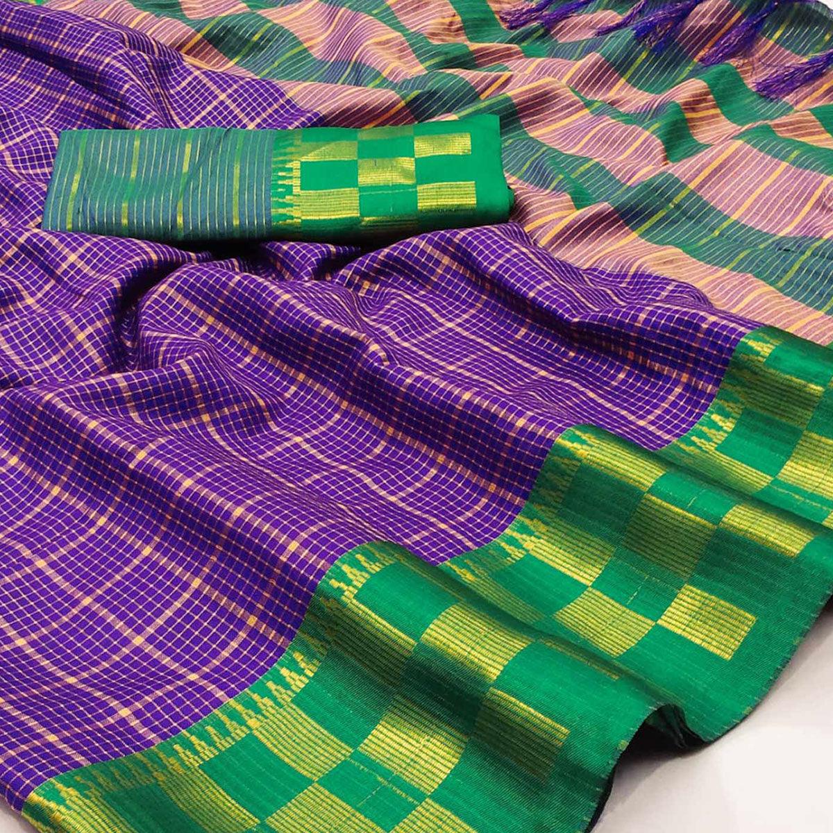 Violet Woven Cotton Silk Saree - Peachmode