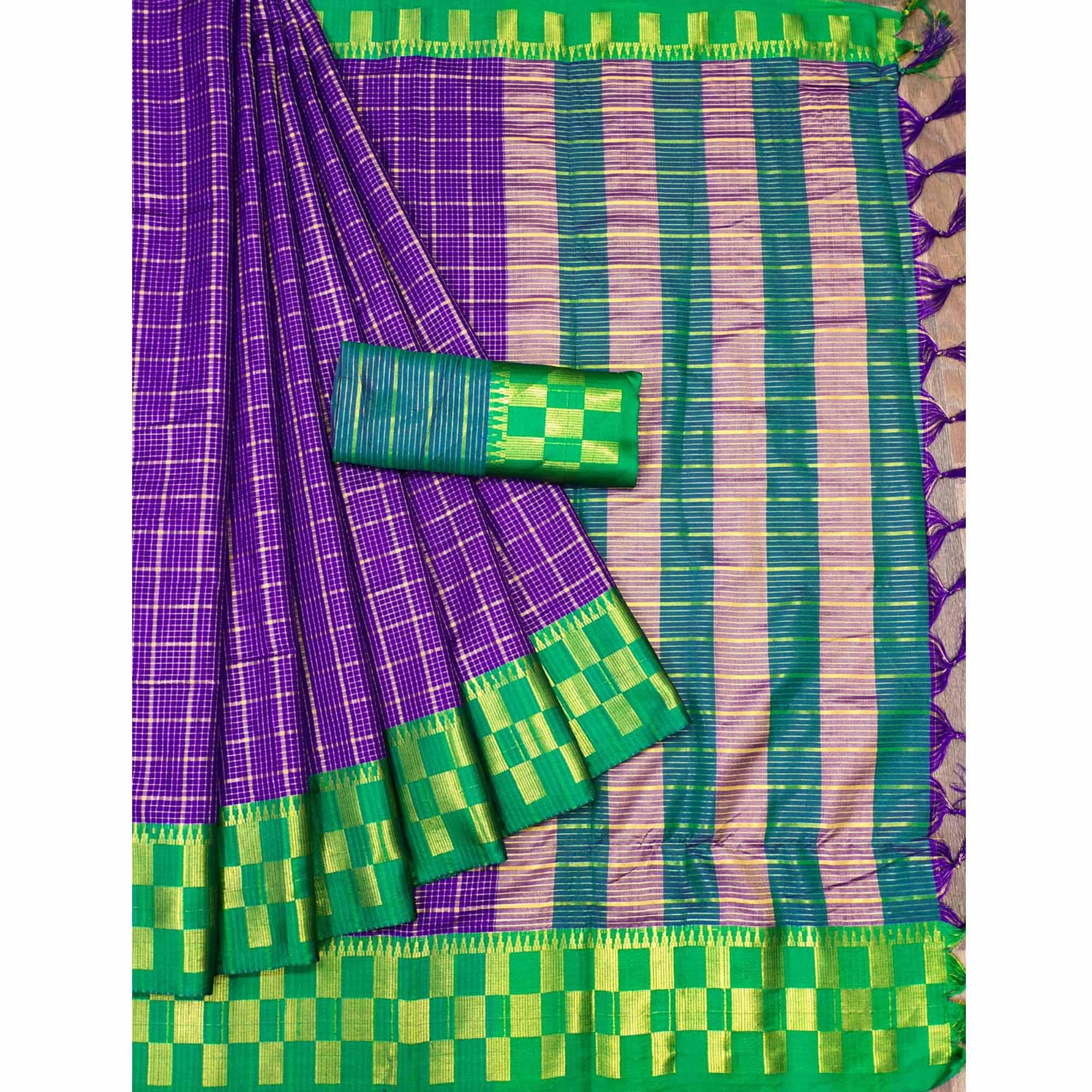 Violet Woven Cotton Silk Saree - Peachmode