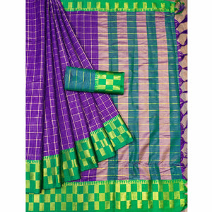 Violet Woven Cotton Silk Saree - Peachmode