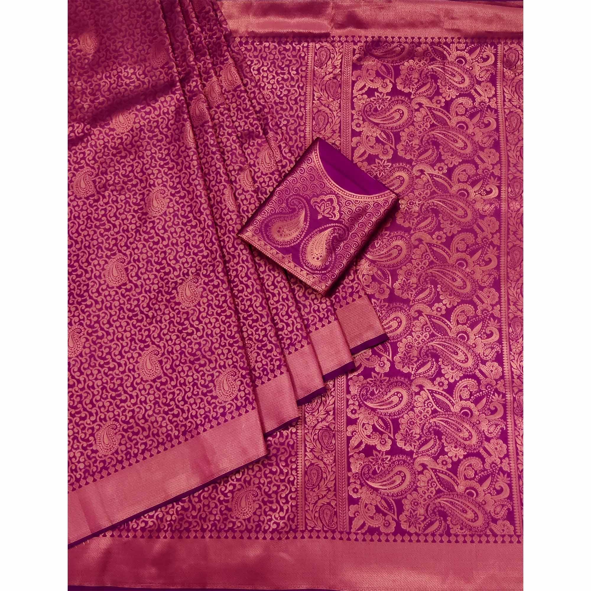 Violet Woven Jacquard Saree - Peachmode