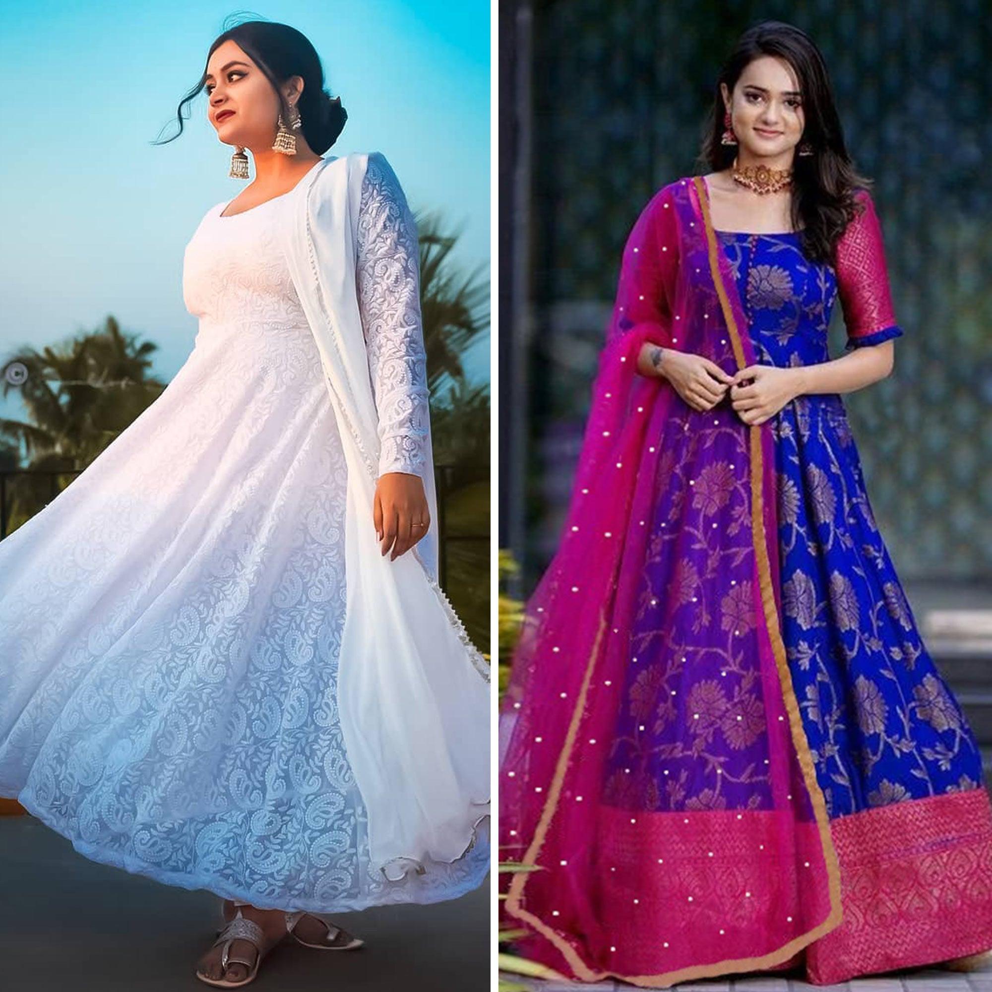 White And Royal Blue Gown Pack of 2 - Peachmode