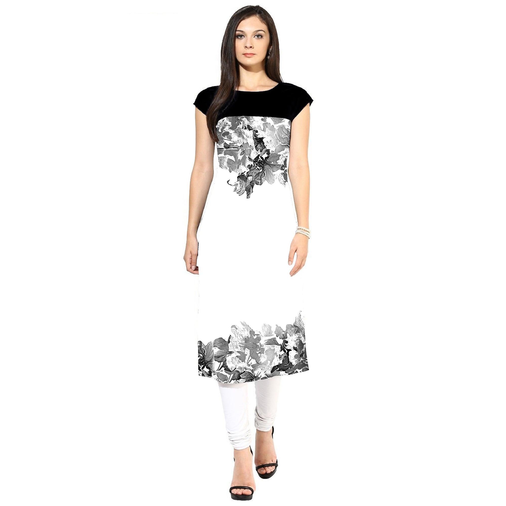 White-Black Colored Casual Printed Kurti - Peachmode