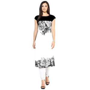 White-Black Colored Casual Printed Kurti - Peachmode