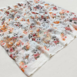 White Casual Wear Floral Printed Georgette Saree - Peachmode
