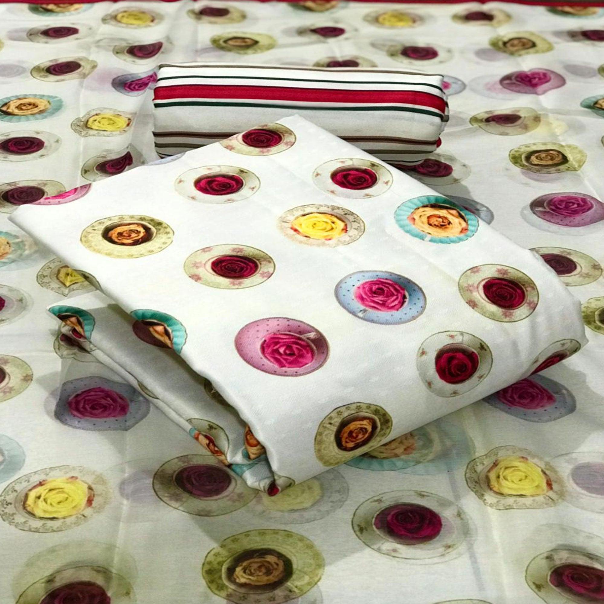 White Casual Wear Floral Printed Pashmina Dress Material - Peachmode