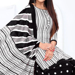 White Casual Wear Printed Leon Patiala Dress Material - Peachmode