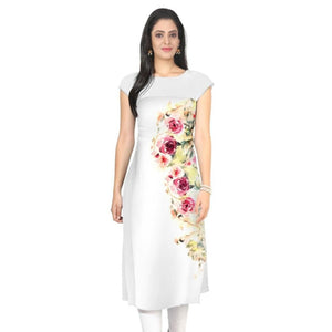 White Colored Casual Floral Printed Kurti - Peachmode