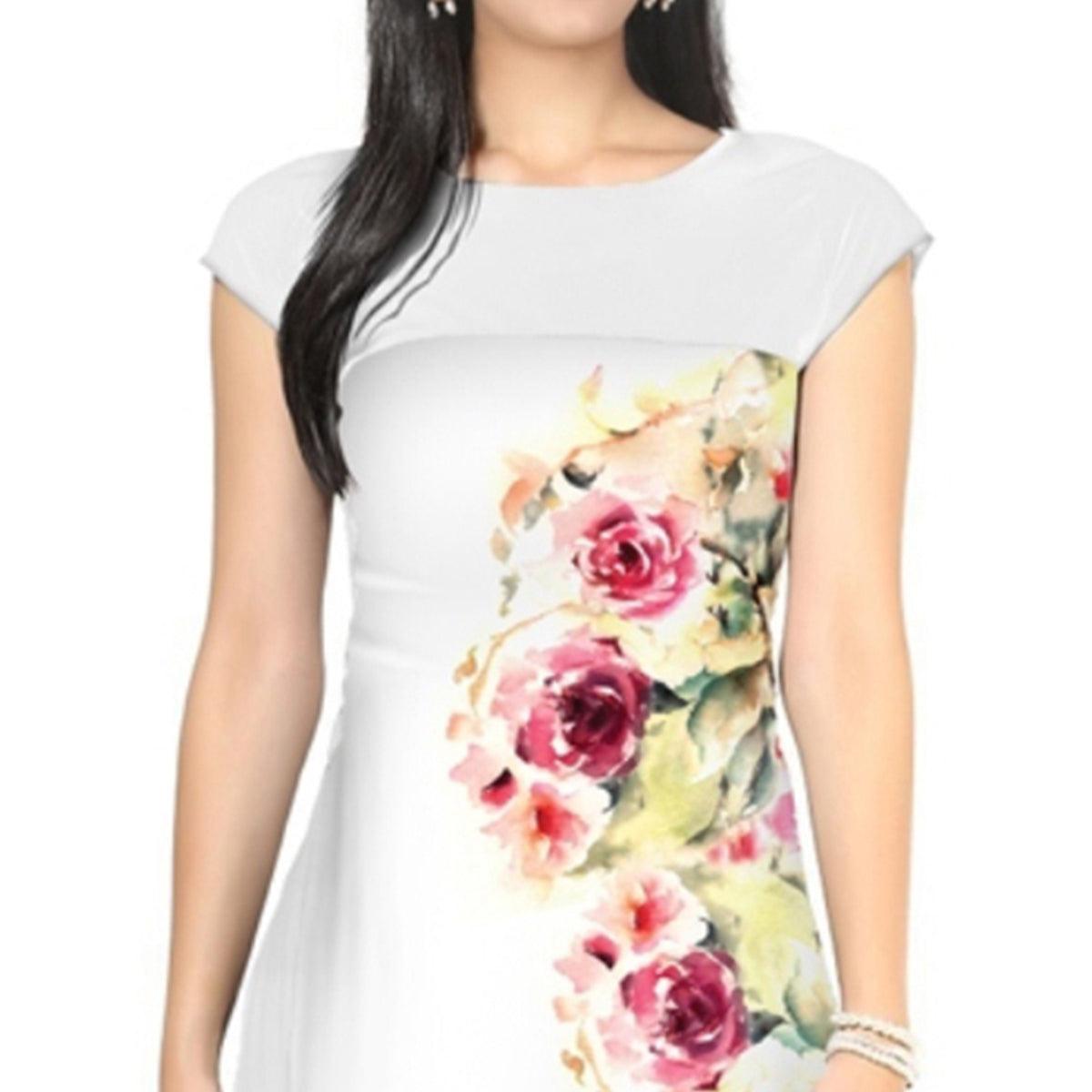 White Colored Casual Floral Printed Kurti - Peachmode