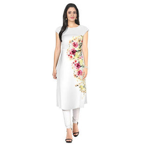 White Colored Casual Floral Printed Kurti - Peachmode