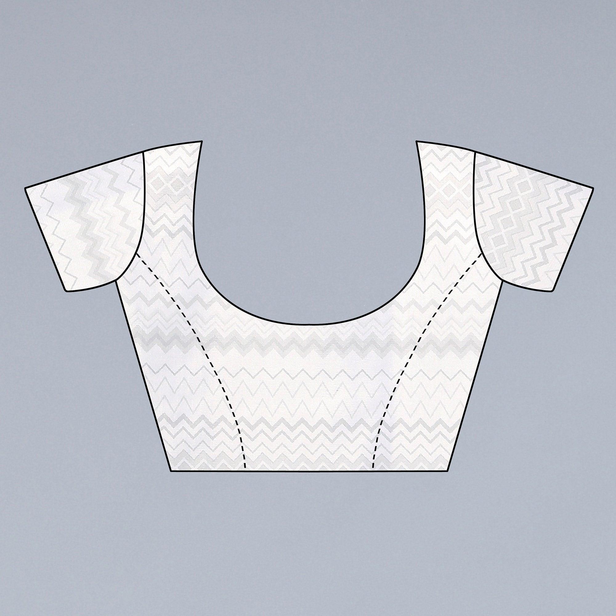 White Digital Printed Dola Silk Saree - Peachmode