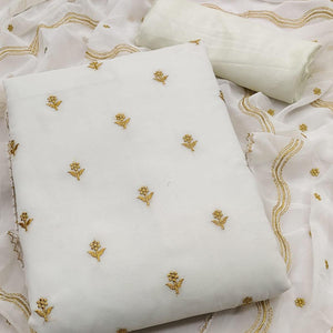 White Embroidered Georgette Dress Material - Peachmode