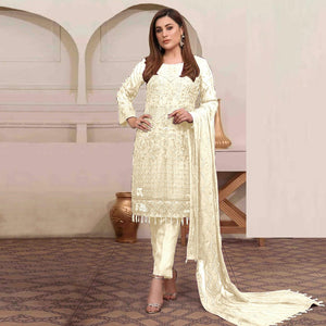White Embroidered Georgette Pakistani Suit - Peachmode