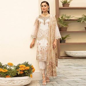 White Embroidered With Embellished Georgette Pakistani Suit - Peachmode