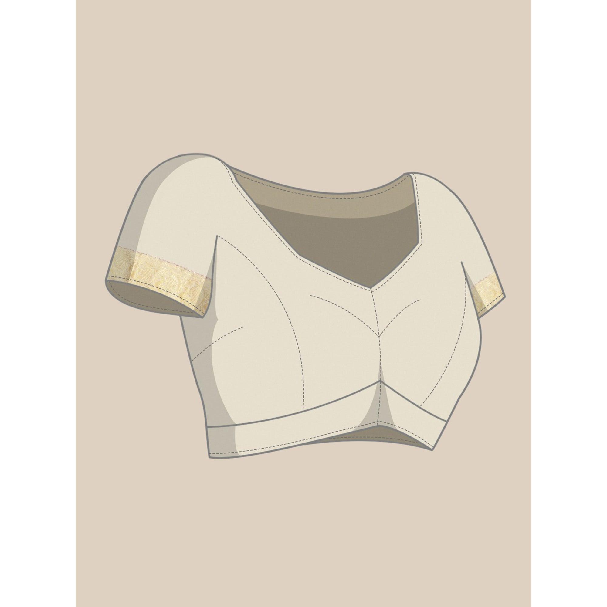 White Festive Wear Weaving Kanjivaram Silk Saree - Peachmode