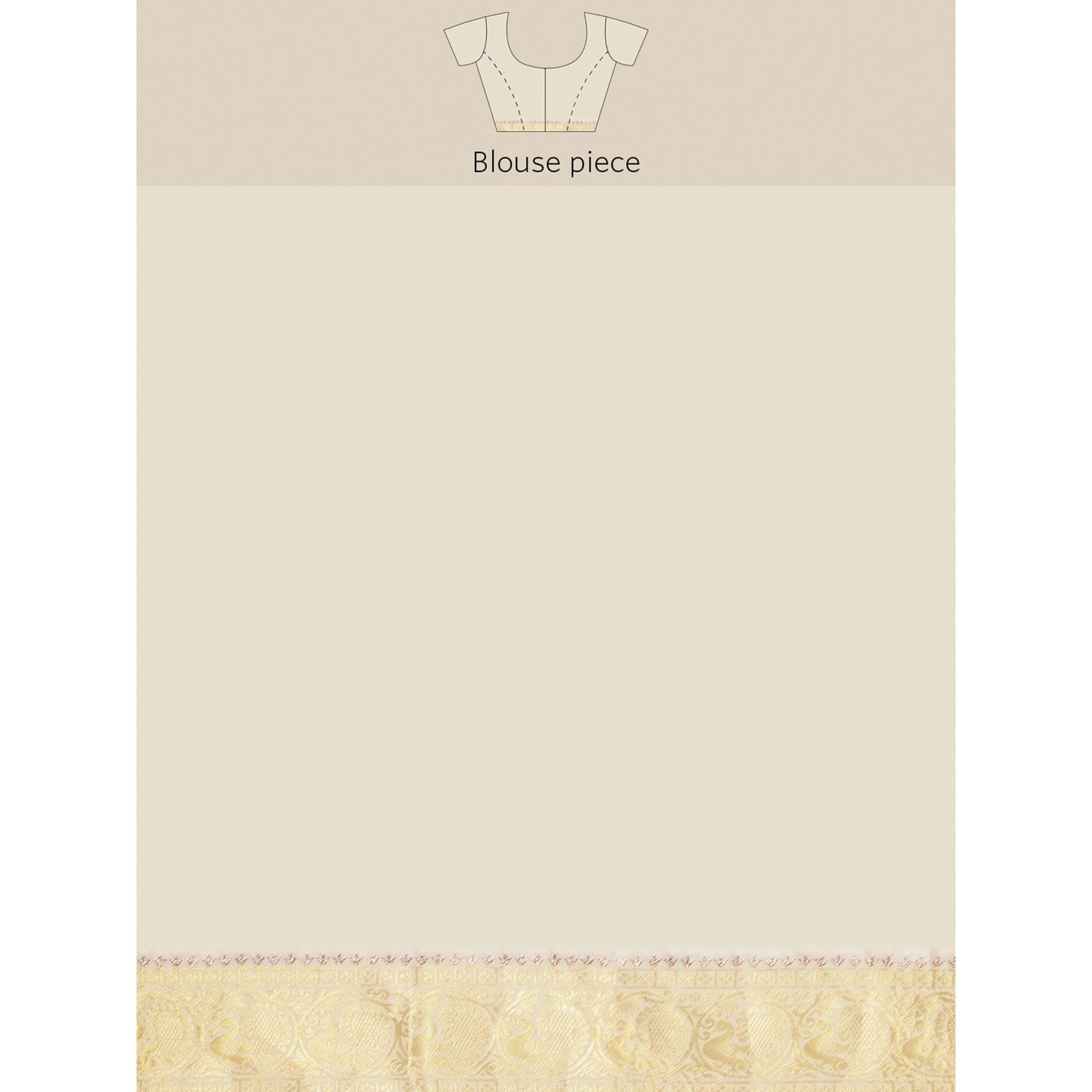 White Festive Wear Weaving Kanjivaram Silk Saree - Peachmode