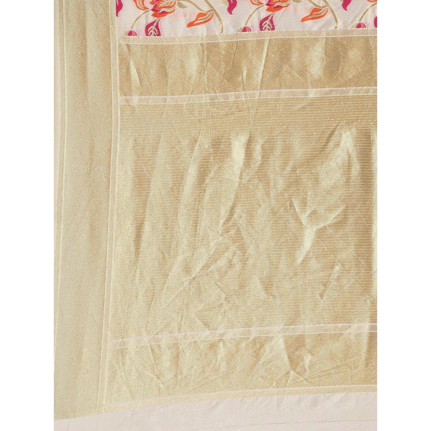 White Festive Wear Woven Kanjivaram Silk Saree - Peachmode