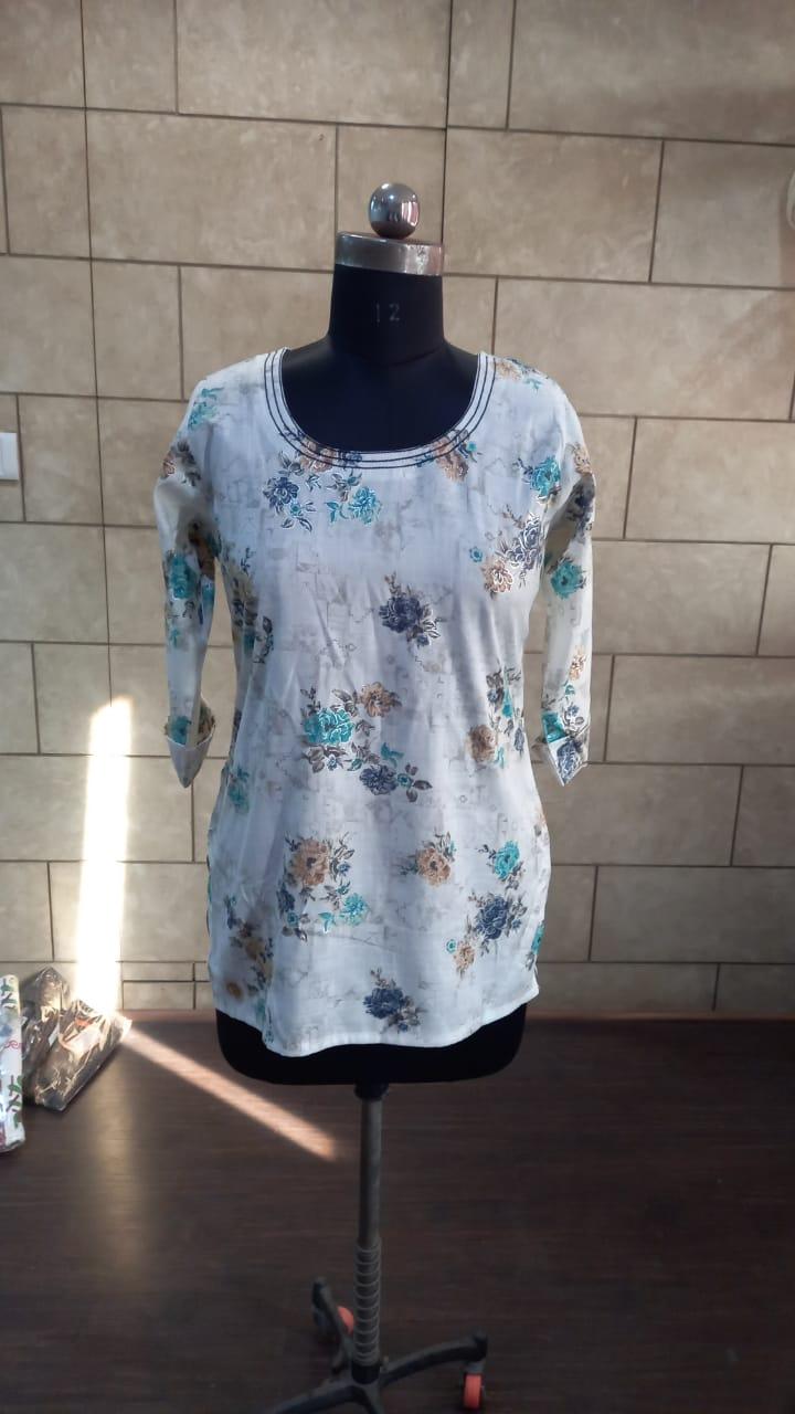 White Floral Foil Printed Rayon Top - Peachmode