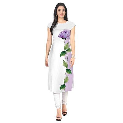White Floral Printed Crepe Kurti - Peachmode