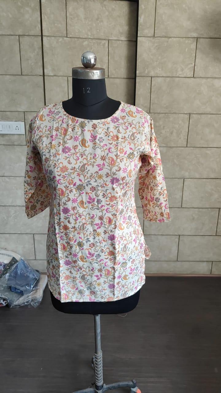 White Floral Printed Rayon Top - Peachmode
