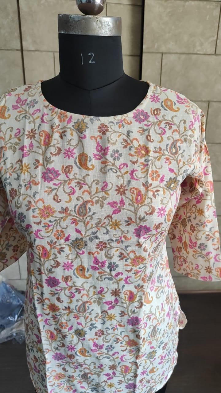White Floral Printed Rayon Top - Peachmode