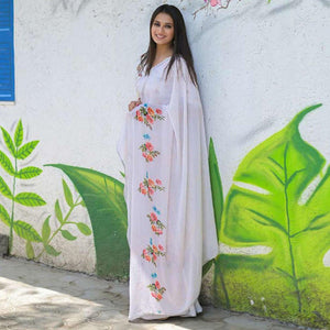 White Party Wear Digital Printed Georgette Saree - Peachmode