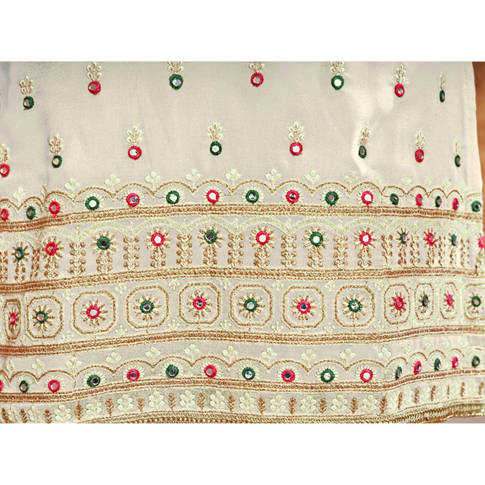 White Partywear Designer Embroidered Faux Georgette Patiyala Suit - Peachmode