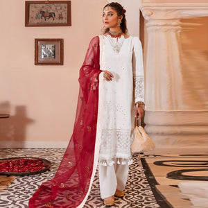 White Partywear Embroidered Heavy Georgette Pakistani Suit - Peachmode