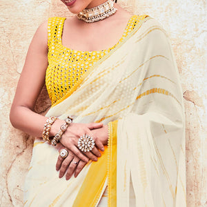 White Partywear Printed & Thread Georgette Saree - Peachmode