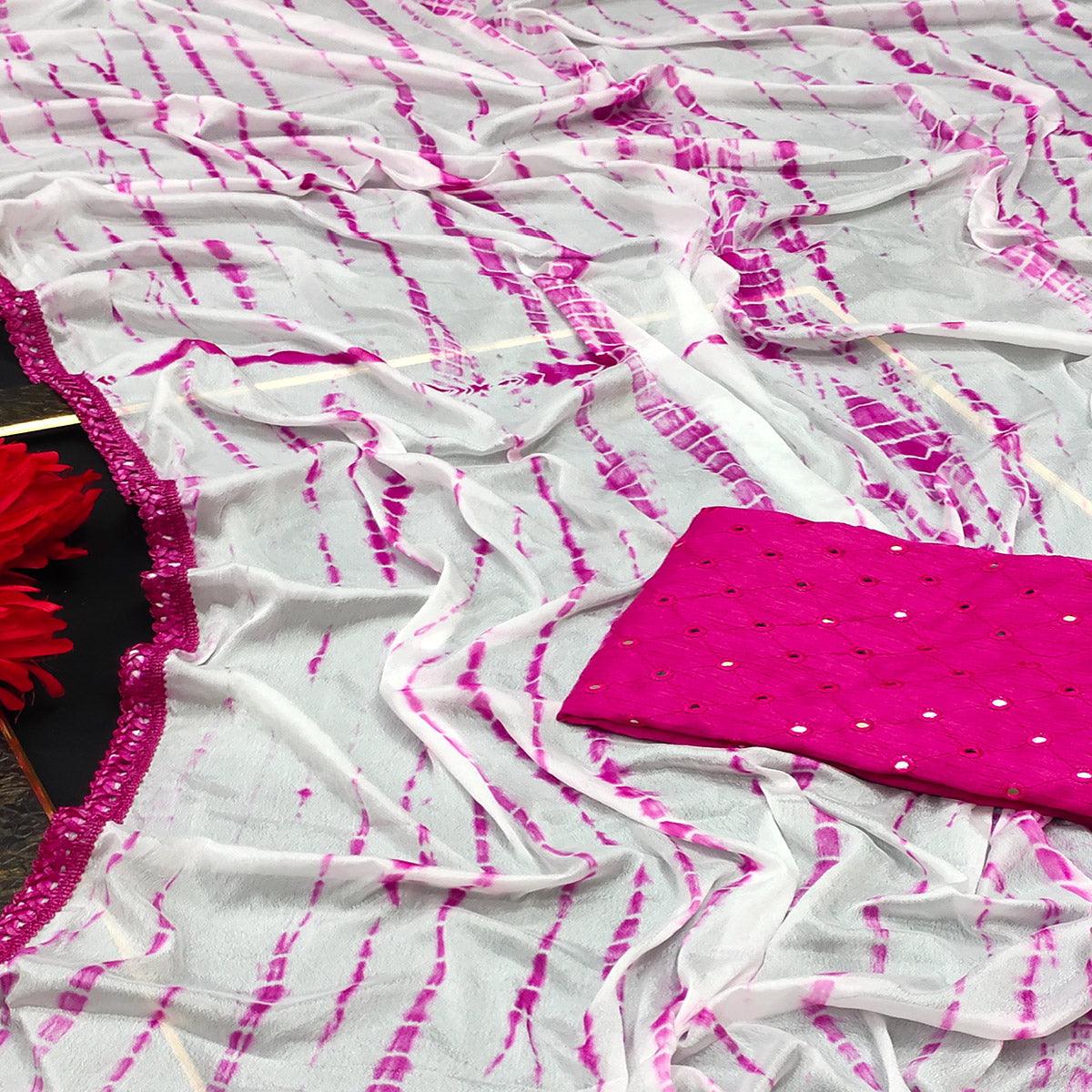 White-Pink Printed Art Silk Saree - Peachmode
