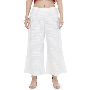 White Printed Pure Cotton Palazzo - Peachmode