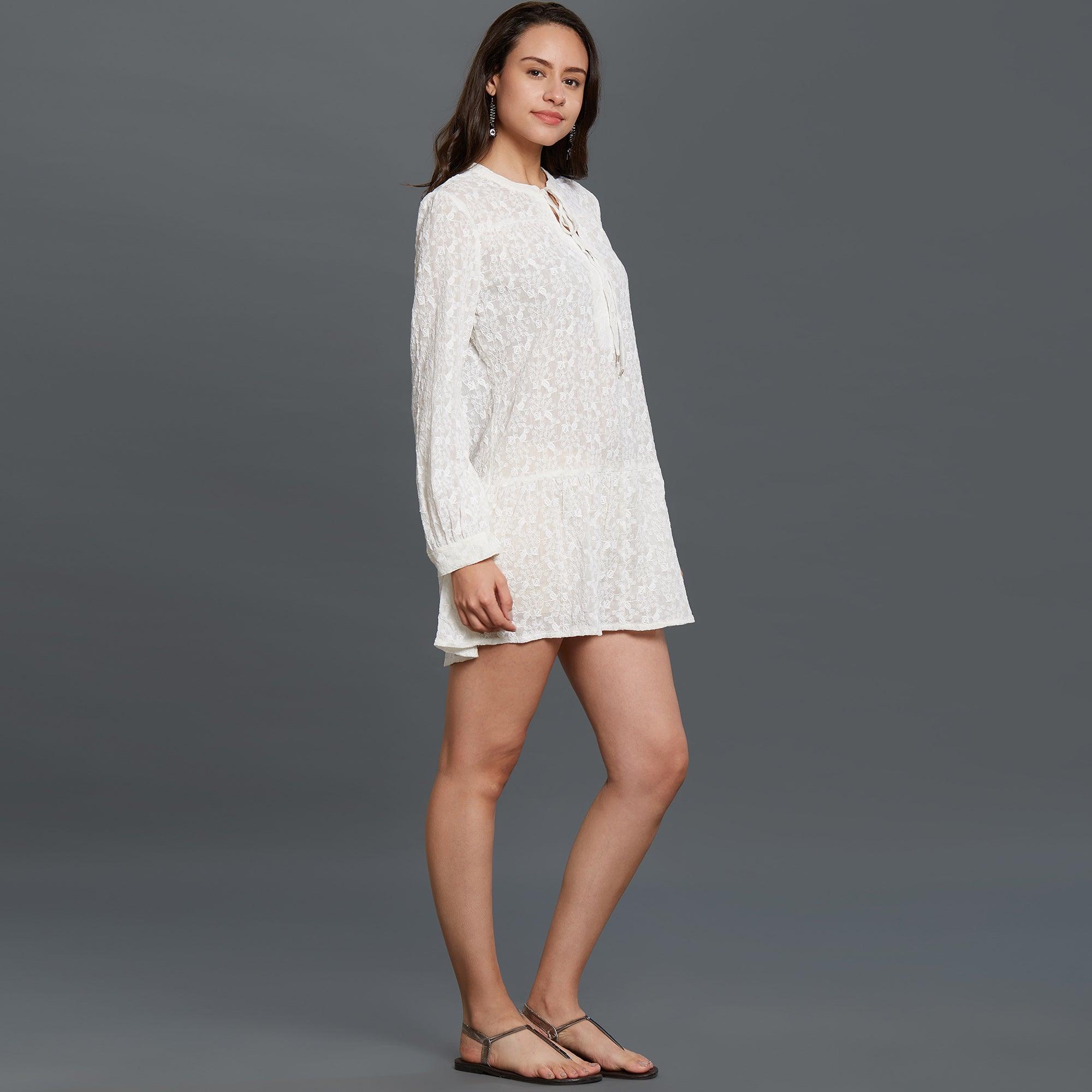 White Rayon Western Dress - Peachmode