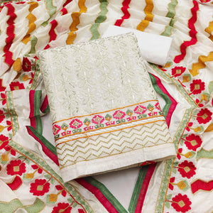 White Sequence Embroidered Chanderi Dress Material - Peachmode