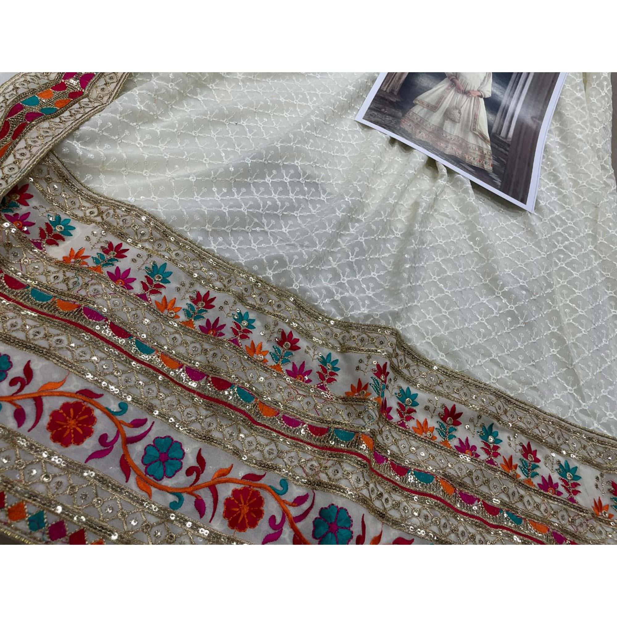 White Sequence Embroidered Georgette Anarkali Suit - Peachmode