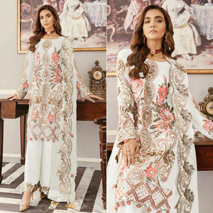 White Sequence Embroidered  Soft Net Partywear Pakistani Suit - Peachmode
