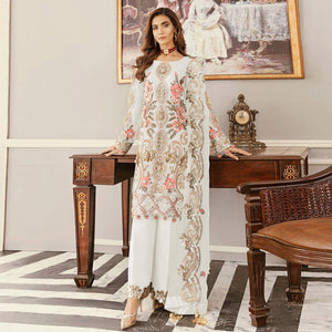 White Sequence Embroidered  Soft Net Partywear Pakistani Suit - Peachmode