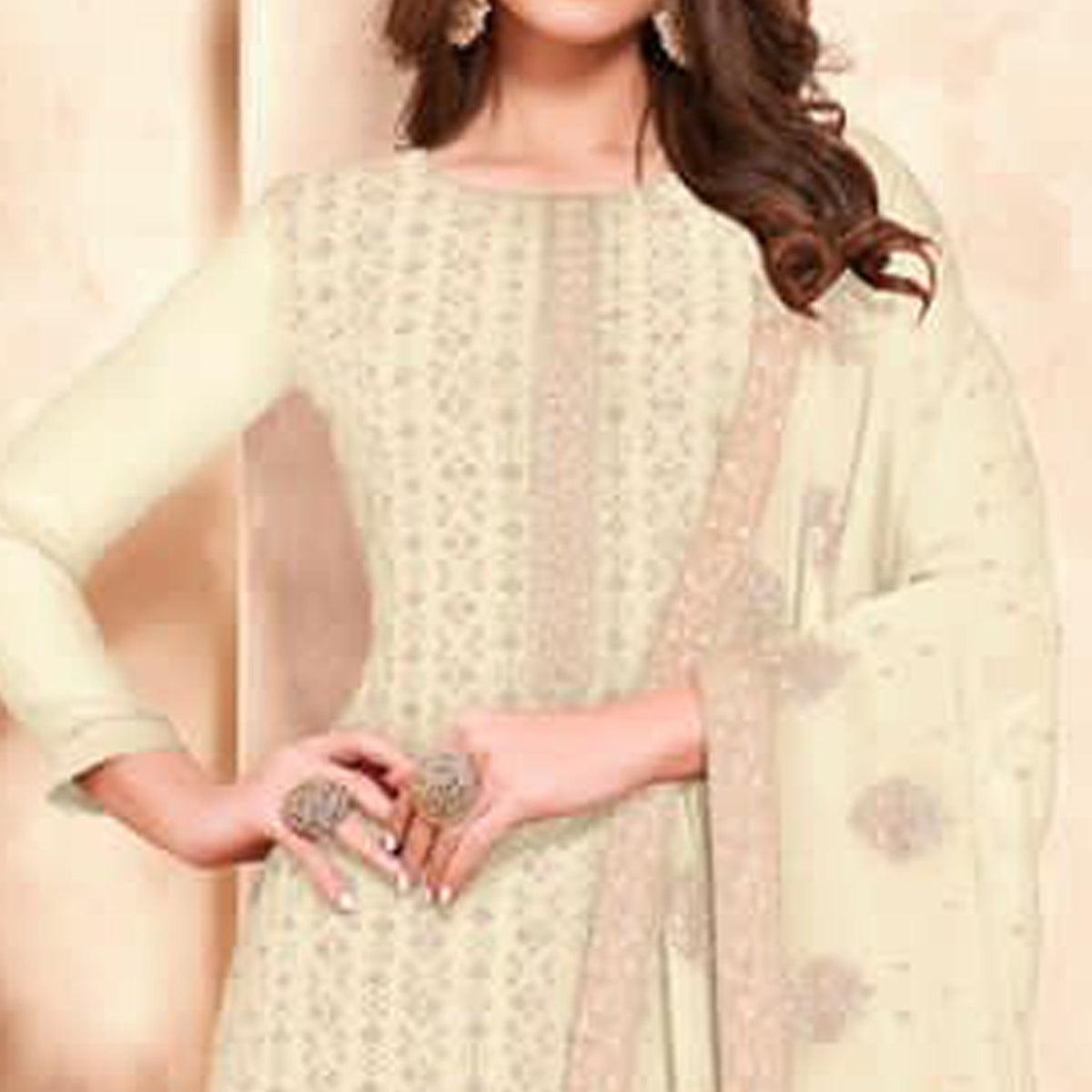 White Sequence  Georgette Partywear Suit - Peachmode