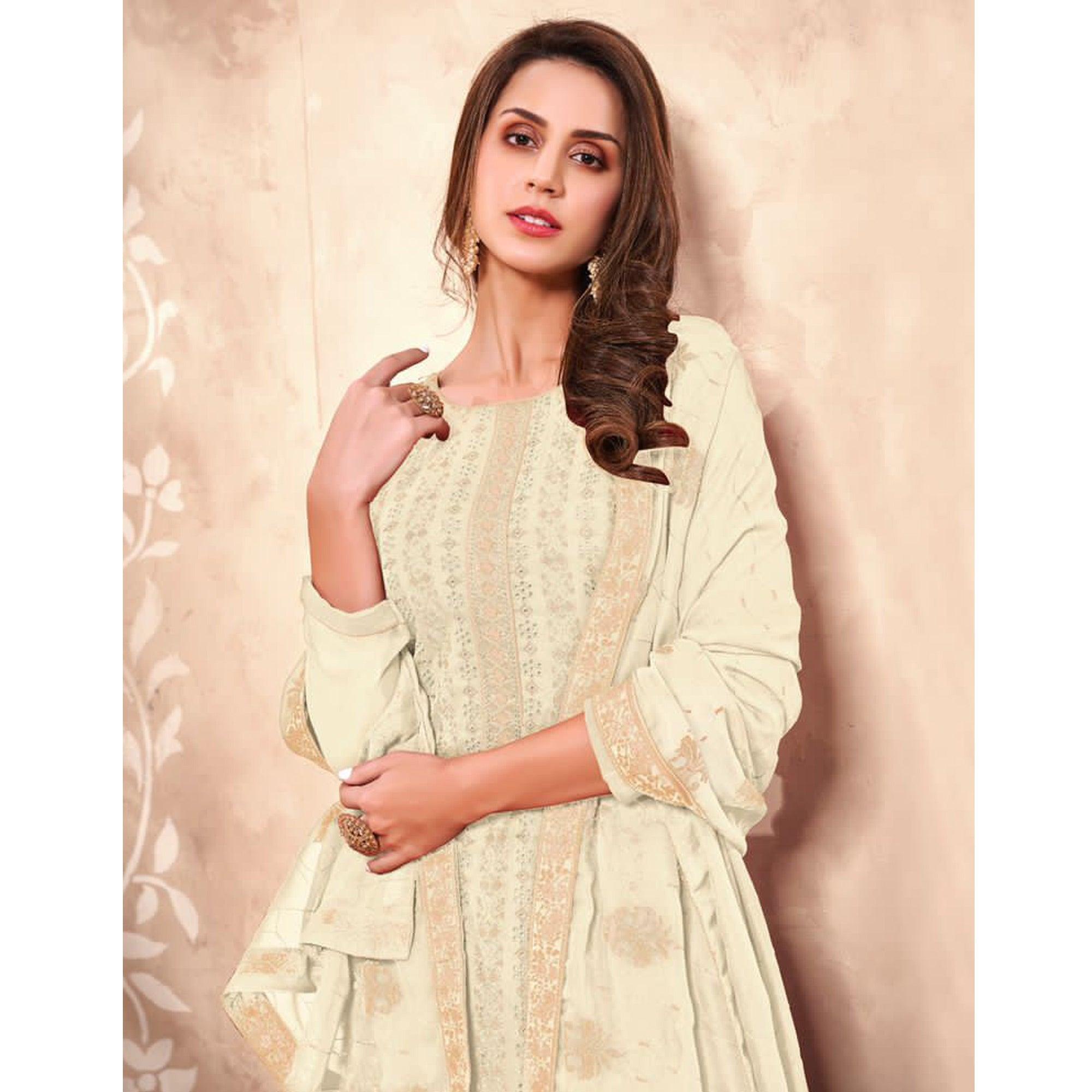 White Sequence  Georgette Partywear Suit - Peachmode