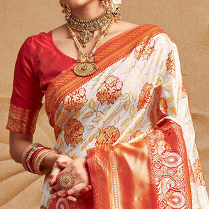 White Woven Cotton Silk Saree - Peachmode