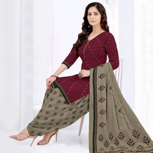 Wine And Blue Patiala Crepe Dress Material Pack Of 2 - Peachmode